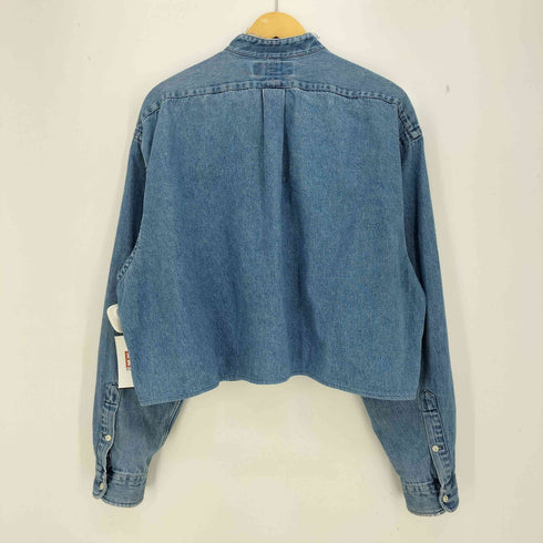 ラルフローレン RALPH LAUREN BIG SHIRT ポニー刺繍 クロップド デニム バンドカラー シャツ リメイク レディース import:L