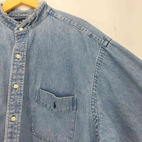 ラルフローレン RALPH LAUREN BIG SHIRT ポニー刺繍 クロップド デニム バンドカラー シャツ リメイク レディース import:L