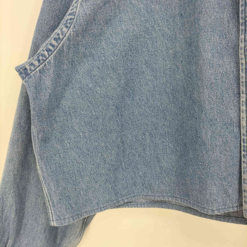 ラルフローレン RALPH LAUREN BIG SHIRT ポニー刺繍 クロップド デニム バンドカラー シャツ リメイク レディース import:L
