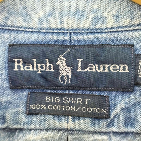 ラルフローレン RALPH LAUREN BIG SHIRT ポニー刺繍 クロップド デニム バンドカラー シャツ リメイク レディース import:L
