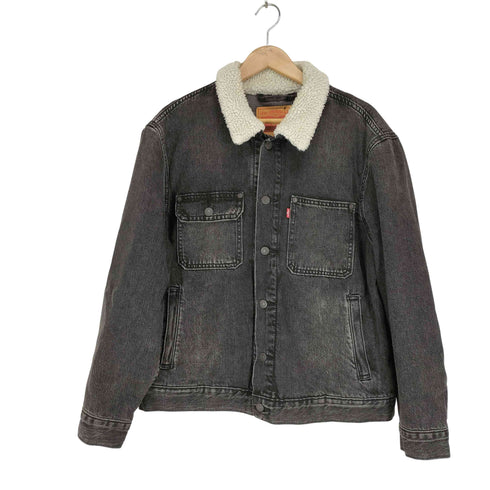 リーバイス Levis 裏地チェック襟ボアブラックデニムジャケット メンズ S