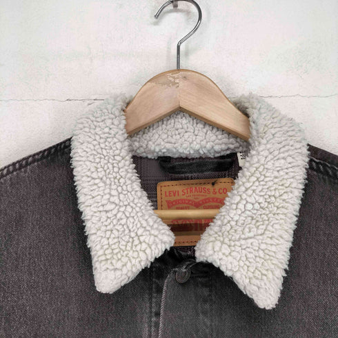 リーバイス Levis 裏地チェック襟ボアブラックデニムジャケット メンズ S