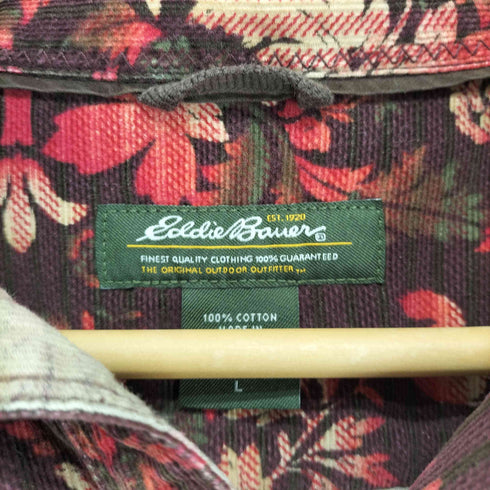 エディーバウアー Eddie Bauer フラワー柄開襟コーデュロイシャツ レディース L