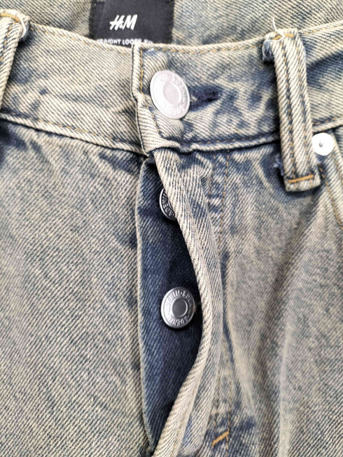 エイチアンドエム H&M STRAIGHT LOOSE FIT ウォッシュ加工 ボタンフライデニムパンツ メンズ 30/30