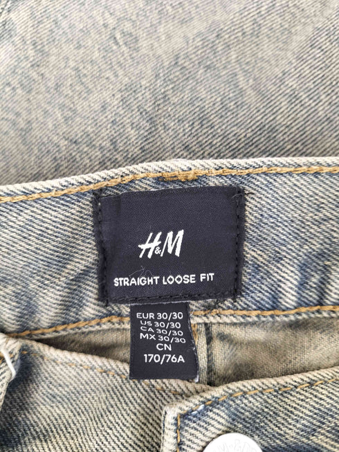 エイチアンドエム H&M STRAIGHT LOOSE FIT ウォッシュ加工 ボタンフライデニムパンツ メンズ 30/30