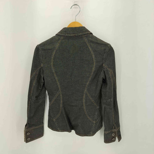 ミッシェルクラン MICHEL KLEIN 裏地レース カーブデザイン シルバー2B デニム シングル テーラードジャケット Y2K レディース 38
