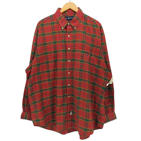 ラルフローレン RALPH LAUREN 90s THE BIG SHIRT クレストロゴ タータンチェック ボタンダウンシャツ メンズ import:XL