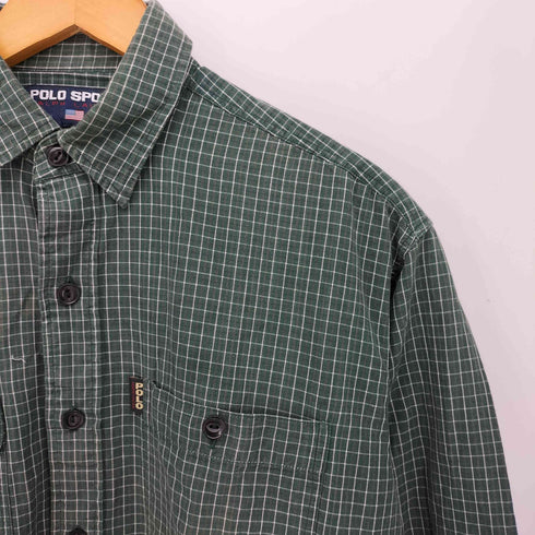 ポロスポーツラルフローレン POLO SPORT RALPH LAUREN 90s インド綿 ピスタグ 猫目ボタン グラフチェック レギュラーカラーシャツ ガチャポケ メンズ import:S