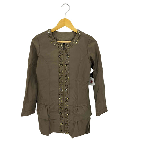 Flaneries Lamb ストーンスタッズ フリルデザイン ラムレザー ジップアップ シェイプコート elegance レディース 7AR