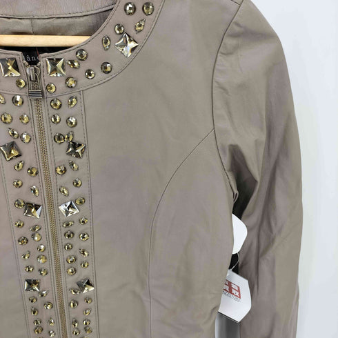 Flaneries Lamb ストーンスタッズ フリルデザイン ラムレザー ジップアップ シェイプコート elegance レディース 7AR