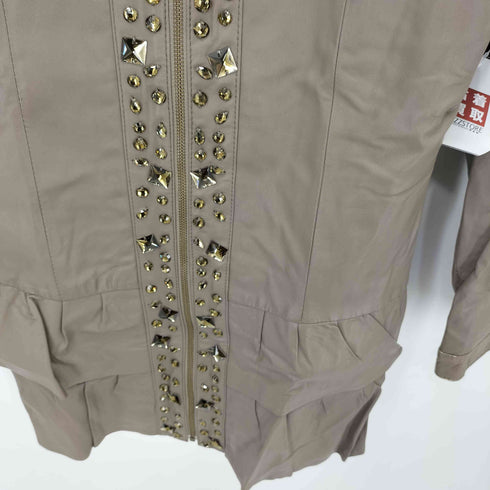 Flaneries Lamb ストーンスタッズ フリルデザイン ラムレザー ジップアップ シェイプコート elegance レディース 7AR