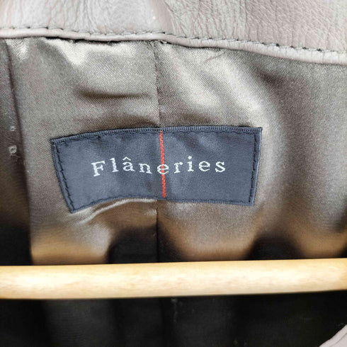 Flaneries Lamb ストーンスタッズ フリルデザイン ラムレザー ジップアップ シェイプコート elegance レディース 7AR
