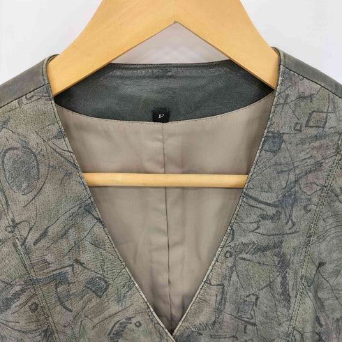 Pig 総柄デザイン ピッグレザー ベスト レディース F