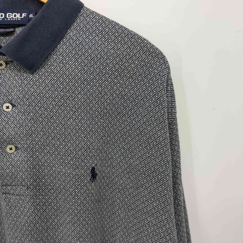 ポロゴルフラルフローレン POLO GOLF RALPH LAUREN 90s カナダ製 ポニー刺繍 ひし形重ね模様 L/S ポロシャツ 長袖 プルオーバー メンズ import:XL