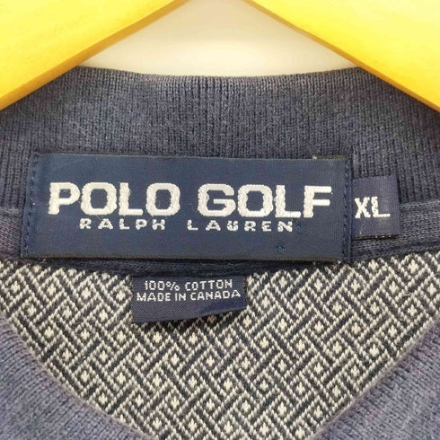 ポロゴルフラルフローレン POLO GOLF RALPH LAUREN 90s カナダ製 ポニー刺繍 ひし形重ね模様 L/S ポロシャツ 長袖 プルオーバー メンズ import:XL