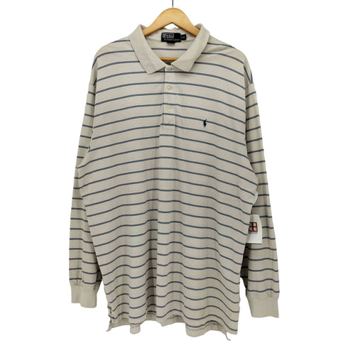ポロバイラルフローレン Polo by RALPH LAUREN 90s ポニー刺繍 ペルー製 ピマコットン ボーダー L/S ポロシャツ 長袖 プルオーバー メンズ import:XXL