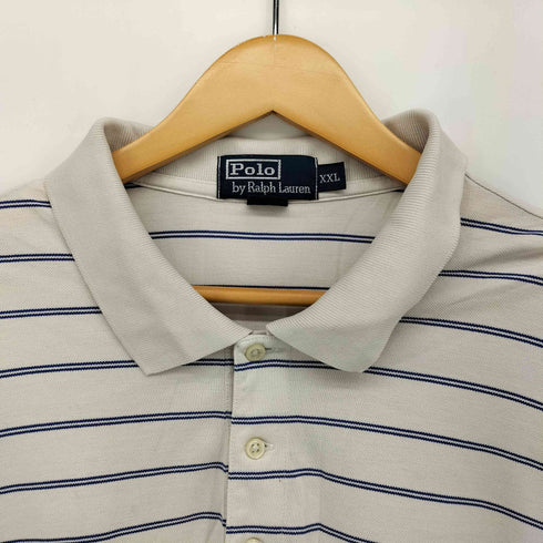 ポロバイラルフローレン Polo by RALPH LAUREN 90s ポニー刺繍 ペルー製 ピマコットン ボーダー L/S ポロシャツ 長袖 プルオーバー メンズ import:XXL