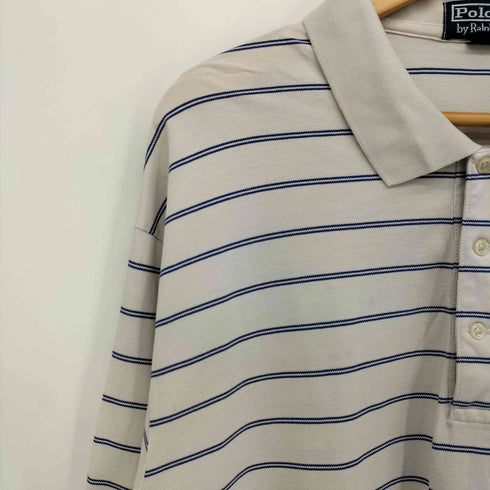 ポロバイラルフローレン Polo by RALPH LAUREN 90s ポニー刺繍 ペルー製 ピマコットン ボーダー L/S ポロシャツ 長袖 プルオーバー メンズ import:XXL