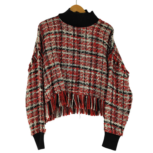 ザラ ZARA ハイネックフリンジツイードセーター レディース import:L