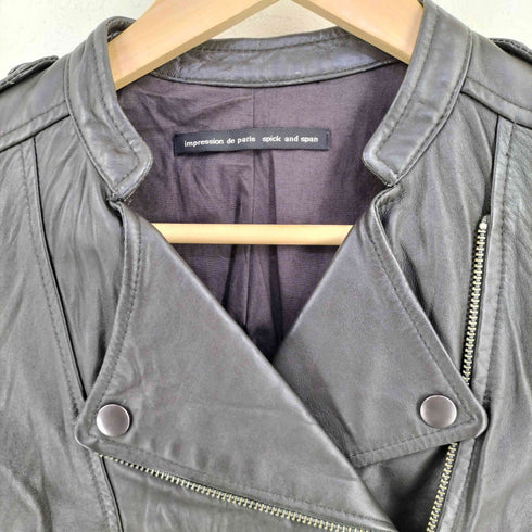スピックアンドスパン Spick and Span シープレザー ノーカラー ライダースジャケット レディース 36