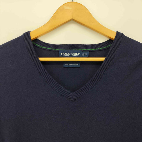 ポロゴルフラルフローレン POLO GOLF RALPH LAUREN 90s ピマコットン Vネック コットンニット メンズ import:XL