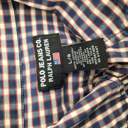 ポロジーンズカンパニーラルフローレン POLO JEANS COMPANY RALPH LAUREN ネコ目ボタン 開襟 オープンカラー チェック シャツ メンズ import:L