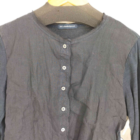 a hundred percent リネン 袖切替 ノーカラー L/S シャツ レディース