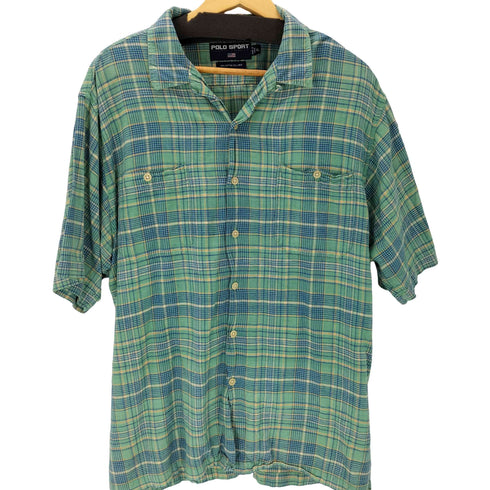ポロスポーツラルフローレン POLO SPORT RALPH LAUREN コットン リネン 開襟 オープンカラー S/S チェック シャツ メンズ import:XL