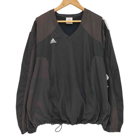 アディダス adidas 00s 万国旗タグ 復刻 CLIMALITE パフォーマンスロゴ刺繍 3ライン 素材切替 Vネックプルオーバー  裾ドローコード 前ポケ サイドジップ メンズ  2XO
