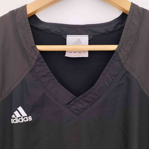 アディダス adidas 00s 万国旗タグ 復刻 CLIMALITE パフォーマンスロゴ刺繍 3ライン 素材切替 Vネックプルオーバー  裾ドローコード 前ポケ サイドジップ メンズ  2XO