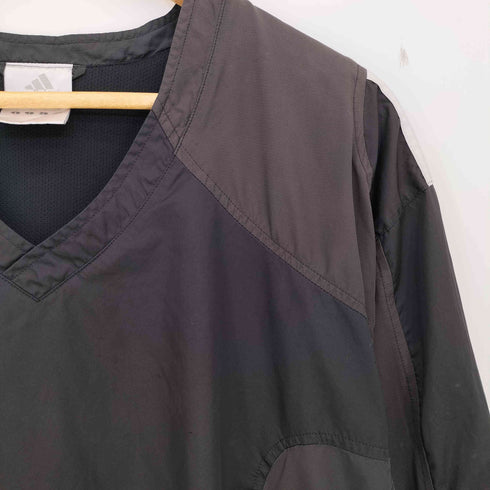 アディダス adidas 00s 万国旗タグ 復刻 CLIMALITE パフォーマンスロゴ刺繍 3ライン 素材切替 Vネックプルオーバー  裾ドローコード 前ポケ サイドジップ メンズ  2XO