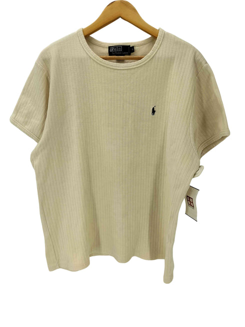 ポロバイラルフローレン Polo by RALPH LAUREN 90S ポニー 刺繍 コットン ポリ 凹凸 ストライプ Tシャツ メンズ import:M