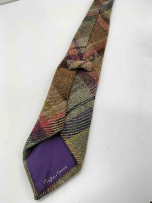 ラルフローレン RALPH LAUREN イタリア製 紫タグ LAMBSWOOL ラムウール マドラスチェック ネクタイ メンズ