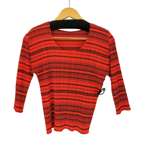 プリーツプリーズイッセイミヤケ PLEATS PLEASE ISSEY MIYAKE 08ss 七分袖ボーダープリーツカットソー レディース JPN:3