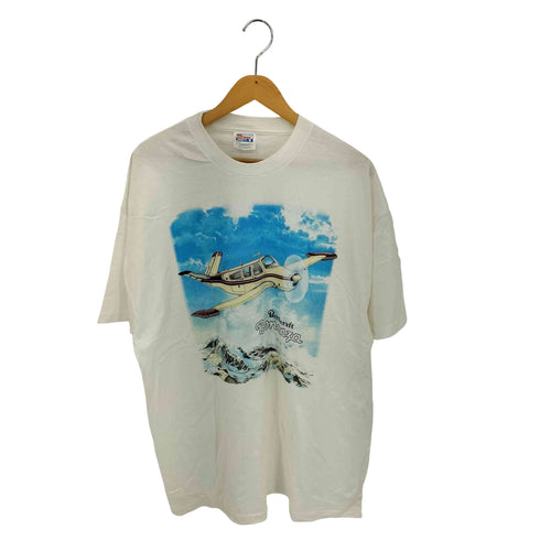 ヘインズ Hanes 90-00s USA製 二枚タグ Beechcraft Bananza フロントプリント クルーネック半袖Tシャツ カットソー メンズ XL