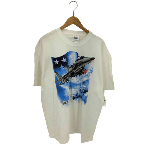 ヘインズ Hanes 98年コピーライト USA製 二枚タグ F-15E フロントプリント クルーネック半袖Tシャツ カットソー メンズ XL