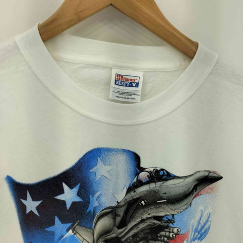 ヘインズ Hanes 98年コピーライト USA製 二枚タグ F-15E フロントプリント クルーネック半袖Tシャツ カットソー メンズ XL