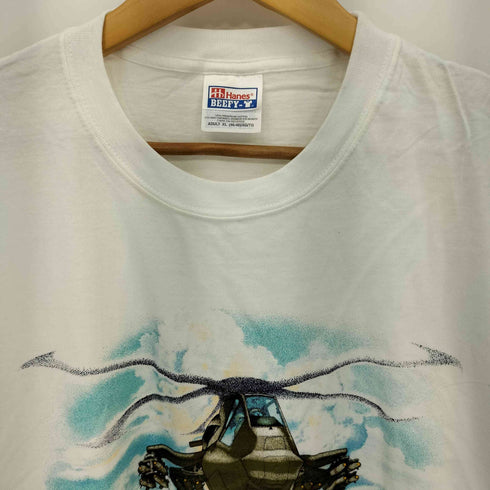 ヘインズ Hanes 98年コピーライト USA製 二枚タグ RAH-66 COMANCHE フロントプリント クルーネック半袖Tシャツ カットソー メンズ XL