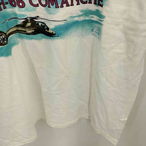 ヘインズ Hanes 98年コピーライト USA製 二枚タグ RAH-66 COMANCHE フロントプリント クルーネック半袖Tシャツ カットソー メンズ XL
