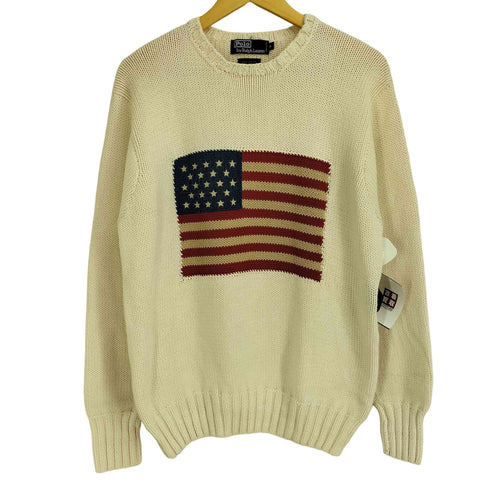 ポロバイラルフローレン Polo by RALPH LAUREN 90S コットン 星条旗 クルーネックニット メンズ import:M