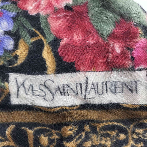 イブサンローランプールオム Yves Saint Laurent Pour Homme ウールシルク ロゴ 花柄プリント ストール レディース