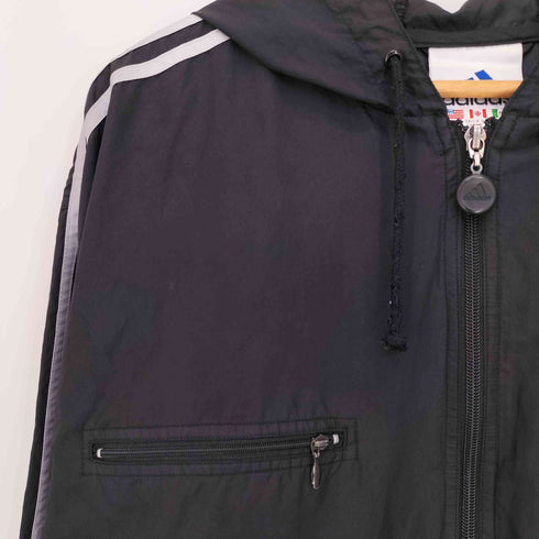 アディダス adidas 90s パフォーマンスロゴ刺繍 裾ドローコード 3ライン フーデッドパッカブルジャケット メンズ import:XL