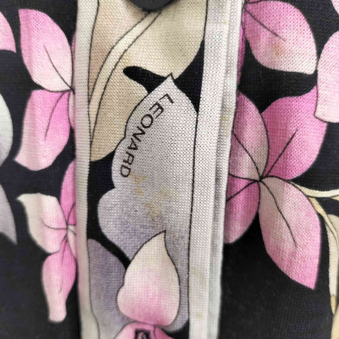 レオナール LEONARD ウールシルク 花柄プリント ニット切替 カーディガン レディース LL