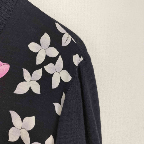 レオナール LEONARD ウールシルク 花柄プリント ニット切替 カーディガン レディース LL