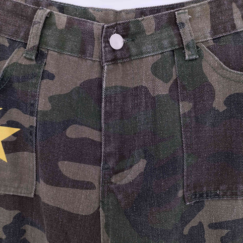 迷彩 スタープリント バギーカーゴパンツ メンズ