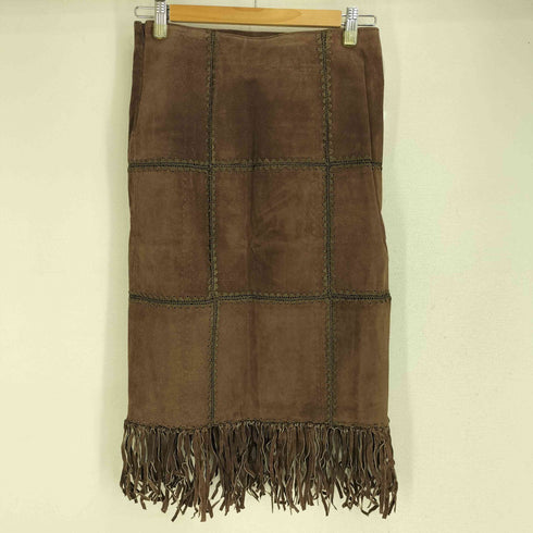 BROWNIE BEE 本革 スエード 刺繍デザイン タイトスカート レディース