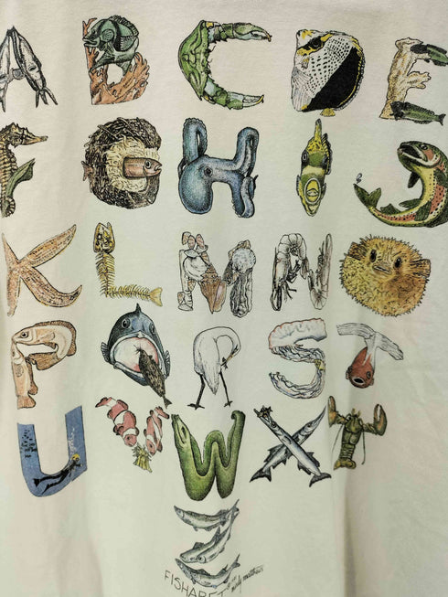 80S Hanes ボディ FISHABET アルファベット  魚 プリント Tシャツ 袖シングル コピーライト 1989 メンズ import:L