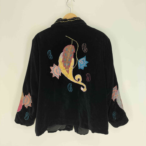 INDIGO MOON 総柄 両面刺繍 インディア ラメボタン ビーズ ベロア レギュラーカラー ジャケット レディース 1X