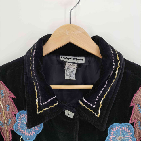 INDIGO MOON 総柄 両面刺繍 インディア ラメボタン ビーズ ベロア レギュラーカラー ジャケット レディース 1X