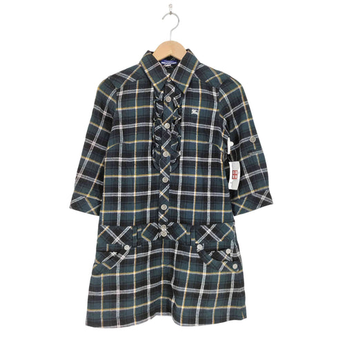 バーバリーブルーレーベル BURBERRY BLUE LABEL フロントフリル チェック柄ホース刺繍シャツワンピース レディース 36